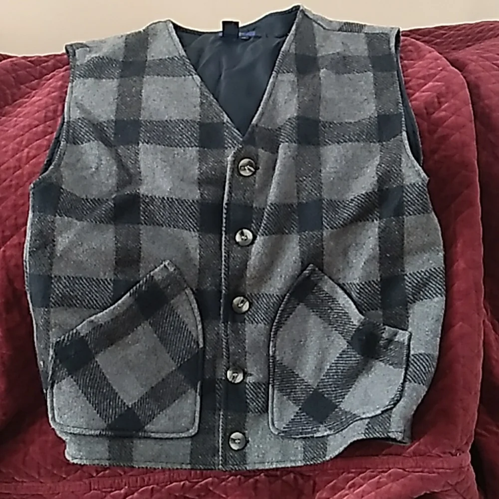 🦺Vintage Plaid Wool Vest Sz M Pockets & 5 Buttons